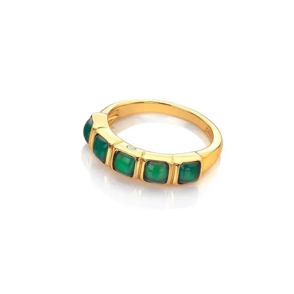 Hot Diamonds x Gemstones Square Green Agate Ring DR265/XS Size: Size X