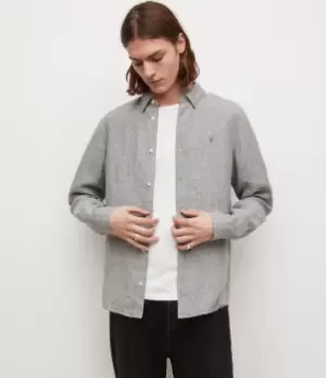 AllSaints Mens Haku Linen Shirt, Grey, Size: L