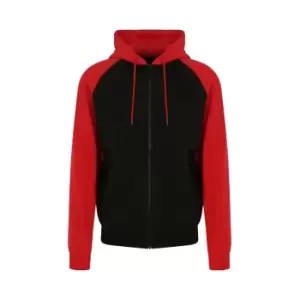 AWDis Just Hoods Mens Baseball Zoodie (M) (Jet Black/Fire Red)
