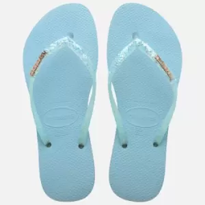 Havaianas Womens Slim Glitter Flourish Flip Flops - Nautical Blue - UK 6/7
