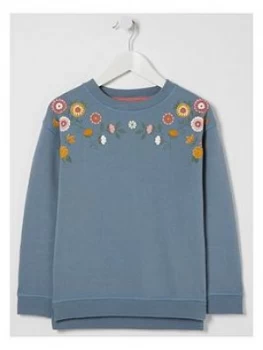 FatFace Girls Floral Placement Crew Sweat - Blue, Size Age: 10-11 Years, Women