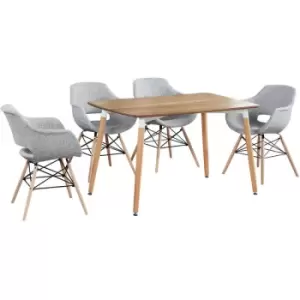 Olivia Halo Dining Set - an Oak Dining Table & Set of 4 Light Grey Fabric Chairs - Light Grey