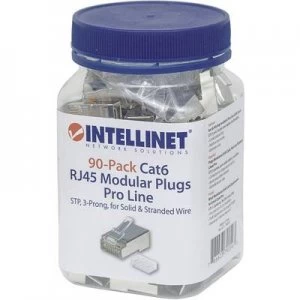INTELLINET 90er-Pack Cat6 RJ45 modular plug Pro Line STP 3-point wire contacting for stranded wire and solid wire 90 plugs in the beaker 50 µ gold-pla
