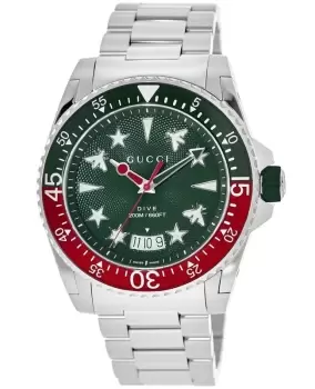 Gucci Dive 45MM Green & Red Dial Steel Mens Watch YA136222 YA136222