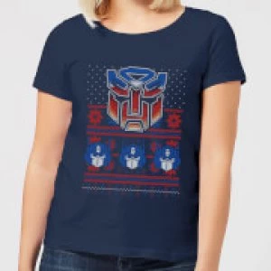 Autobots Classic Ugly Knit Womens Christmas T-Shirt - Navy - XXL