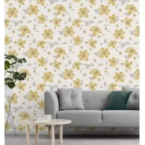A44401 Magnolia Textured Wallpaper - Yellow - Grandeco