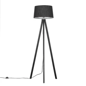Barbro Dark Wood Tripod Floor Lamp with Black Doretta Shade