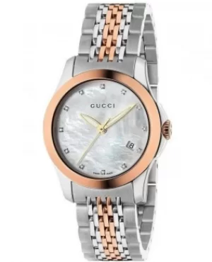 Gucci G-Timeless Mother of Pearl Diamond Dial Two-Toned Steel Womens Watch YA126514 YA126514