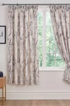 'Wild Stems' Pair of Pencil Pleat Curtains With Tie-Backs
