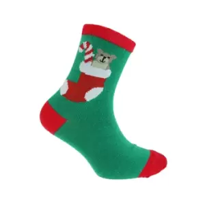 FLOSO Childrens/Kids Christmas Socks (4-6 UK Child) (Green Bear)