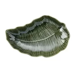 Jardin Leaf-Shaped Stoneware Serving Dish, 31.5cm, Green