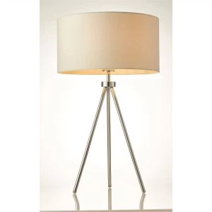 1 Light Table Lamp Chrome, Ivory Linen Effect, E27