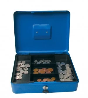 Value 25cm 10" key lock Metal Cash Box Blue