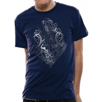 Harry Potter - Silver Foil Crest Mens X-Large T-Shirt - Blue