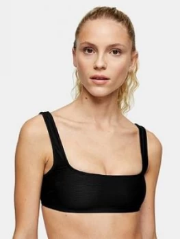 Topshop Ribbed Square Neck Crop Bikini Top - Black, Size 8, Women