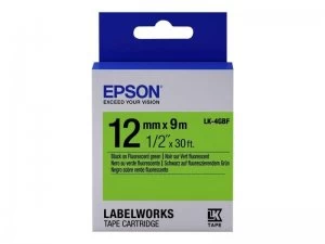 Epson LK-4GBF Black on Fluorescent Green Labelling Tape 12mm x 9m