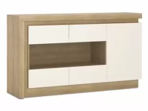 Furniture To Go Lyon White High Gloss and Riviera Oak 3 Door Glazed Sideboard Flat Packed