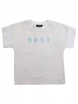 DKNY Girls Double Layer Short Sleeve Logo T-Shirt - White, Size Age: 16 Years, Women