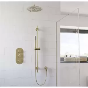 Brushed Brass Concealed Thermostatic Mixer Shower with Wall Mounted Shower Head & Pencil Handset - Arissa