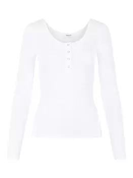 PIECES Button-front Ribbed Top Women White