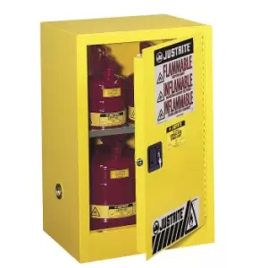 Justrite Small FM safety cupboard, base cupboard, single door, manual doors, yellow