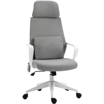 Office Chair & Massage Pillow Ergonomic Adjustable Height Headrest w/ Wheels High Back Armrest Rocking Home Study Grey - Vinsetto