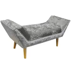 Techstyle Lounge Crushed Velvet Chaise Bench With Wood Legs Silver