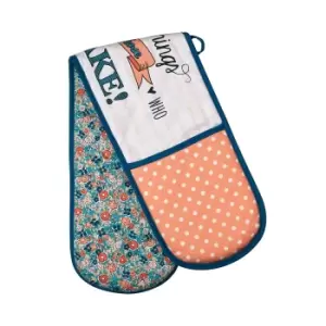 Double Oven Glove in Floral/Polka Dot Print