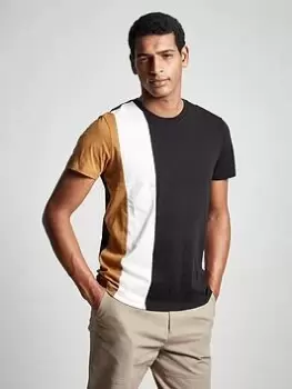 Burton Menswear London Burton Short Sleeve Vertical Cut-and-sew T-Shirt, Black, Size S, Men