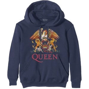Queen - Classic Crest Mens X-Large Pullover Hoodie - Navy Blue