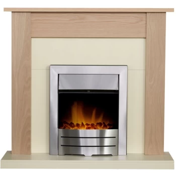 Adam - Southwold Fireplace in Oak & Cream with Colorado Electric Fire in Brushed Steel, 43 Inch