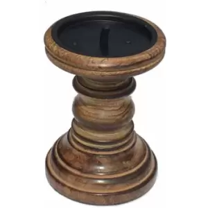 Rustic Antique Carved Wooden Pillar Church Candle Holder [[Light Brown,Small 13cm]