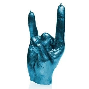 Metallic Blue Devil Horns Hand RCK Rock Gesture Candle