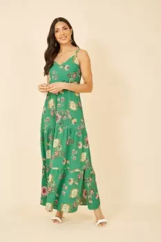 Green Floral Strappy Tiered Maxi Dress