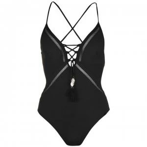 Watercult Mesh Plunge Swimsuit - 006 BLACK