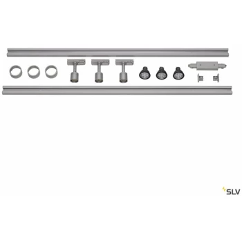 SLV - Puri Track Light System, Track Light Kit Socket Inside 2 x 1m Silver / Grey - Silver / Grey