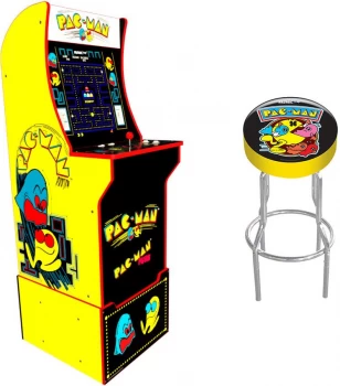 Arcade1Up Pac-Man Home Arcade Game with Light Up Marquee, Licensed Stool & Riser