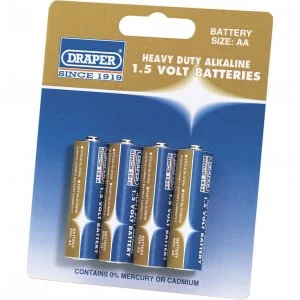 Draper Heavy Duty AA Alkaline Batteries Pack of 4