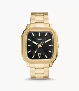 Fossil Men Inscription Three-Hand Date Gold-Tone Stainless Steel Watch