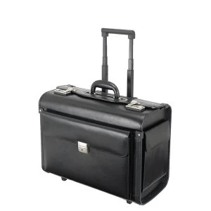 Alassio Silvana Leather Trolley Pilot Case with Laptop Compartment Black