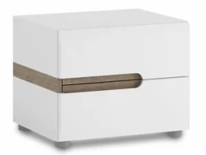 Furniture To Go Chelsea White High Gloss and Truffle Oak 2 Drawer Bedside Cabinet Flat Packed