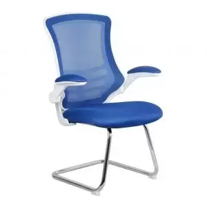 Luna White Shell Chrome Frame Cantilever Mesh Chair Blue 59921ET