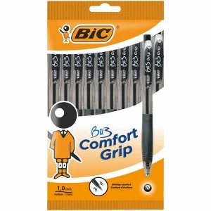 BIC BU3 Retract Ball Pen Grip Black 10 pack