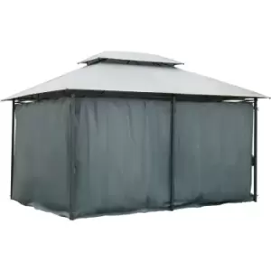 3 x 4m Outdoor 2-Tier Steel Frame Gazebo with Curtains Outdoor Backyard - Outsunny