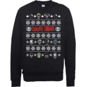 DC Comics Suicide Squad Character Faces Black Christmas Sweatshirt - S - Black