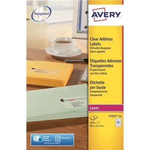 Avery L7551 25 38.1 x 21.2mm Mini Laser Labels Clear Pack of 1625 Labels