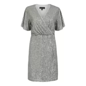 Mela London Silver Sequin Kimono Sleeve Wrap Dress - Silver