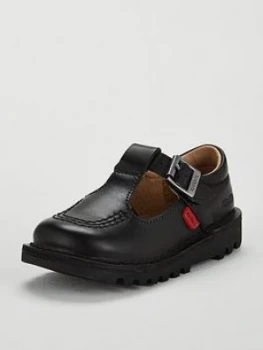 Kickers Kids Kick T Leather Shoes - Black, Size 2 Older
