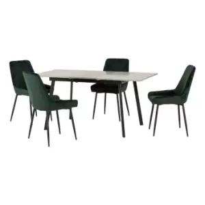 Avery Concrete Effect Extendable Dining Table with 4 Green Dining Chairs Emerald Green