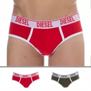 Diesel 2-Pack Contrast Cotton Briefs - Red - Khaki S